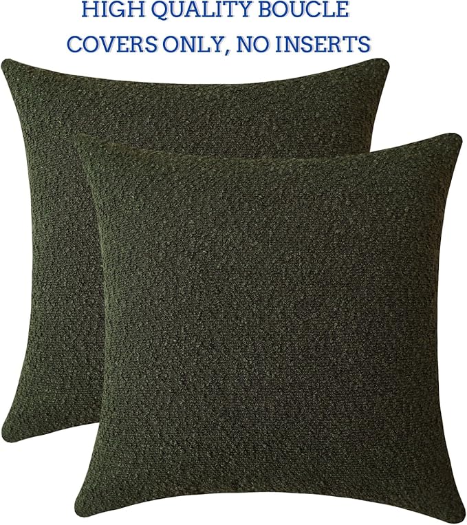 Jeneoo Sage Green Decorative Square Thick Throw Pillow Covers Fine Textured Boucle Couch Cushion Case for Sofa Decor, Set of 2, 20 x 20 Inch