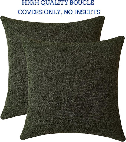 Jeneoo Sage Green Decorative Square Thick Throw Pillow Covers Fine Textured Olive Boucle Couch Cushion Cases for Sofa Living Room Decor, Set of 2, 18 x 18 Inch