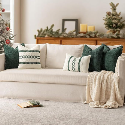 MIULEE Pack of 2 Christmas Green Couch Throw Pillow Covers 18x18 Inch Modern Boho Accent Decorative Pillow Covers Soft Chenille Farmhouse Cushion Covers for Home Decor Bed Sofa Living Room