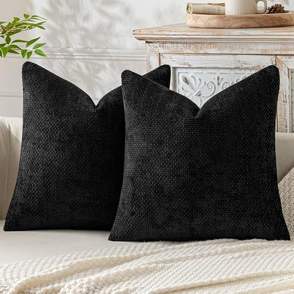 MIULEE Pack of 2 Couch Throw Pillow Covers 20x20 Inch Black Modern Boho Accent Decorative Pillow Covers Soft Chenille Farmhouse Cushion Covers for Home Decor Bed Sofa Living Room