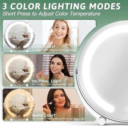 ROLOVE Vanity Mirror with Lights, 12 Inch Light Up Makeup Mirror, LED Makeup Mirror with Lights for Bedroom Tabletop, Smart Touch Control 3 Colors Dimmable, 360° Rotation, White
