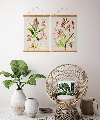 ABoby Vintage Flower Poster, Decorative Botanic Chart Wall Art Prints, Printed on Linen with Wood Frames, Ready to Hang
