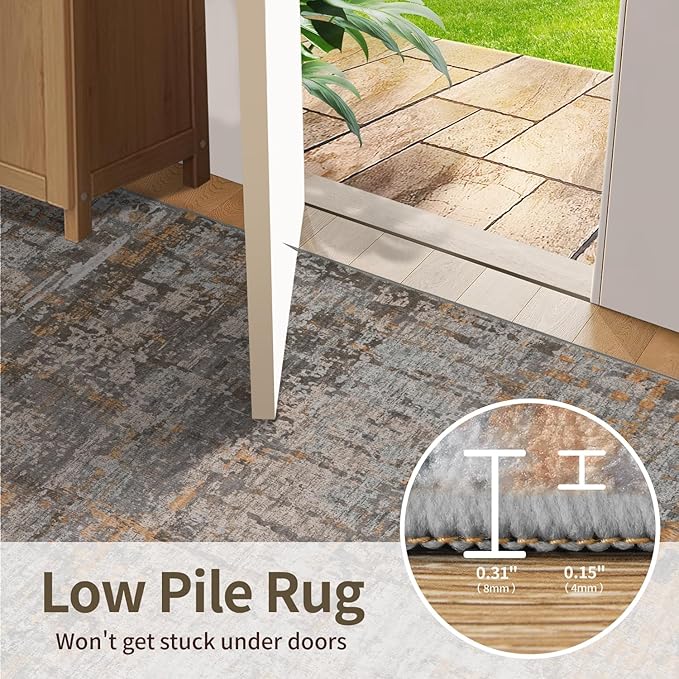9x12 Area Rug for Living Room, Extra Large Washable Rug, Soft Taupe Abstract Rug for Bedroom, Office, Farmhouse, Low Pile Imitation Wool Non Slip Carpet Ideal for High-Traffic Areas