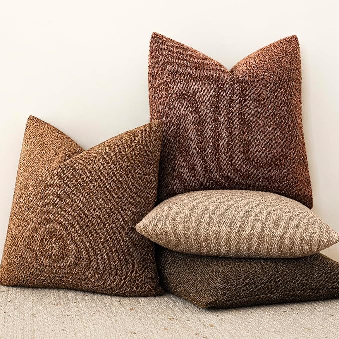 Foindtower Decorative Textured Boucle Throw Pillow Covers Accent Solid Pillow Cases Neutral Soft Cozy Couch Cushion Case for Chair Sofa Bedroom Living Room Home Decor 20x20 Inch,1PC,Red Taupe