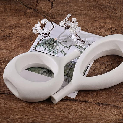 White Ceramic Hollow Elliptical Vase Set of 2 - Boho Circle Vase with Hole, for Modern White Table Decor, Living Room Decor Shelf mid Century Modern Home Entrance Decorative vase