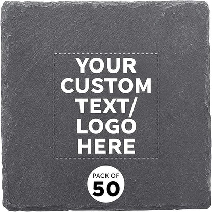 Custom Sohag Square Slate Coasters Set of 50, Personalized Bulk Pack - Table Decor, Kitchen Decor, Wedding Favors - Black