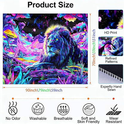 seewan Black Light Lion Tapestry, Colorful Abstract Beast Art Tapestry, Glow-in-the-Dark UV-Reactive Black Light Standing Tapestry, Starry Sky Wall Hanging, Bedroom Dorm Living Room Background Decor