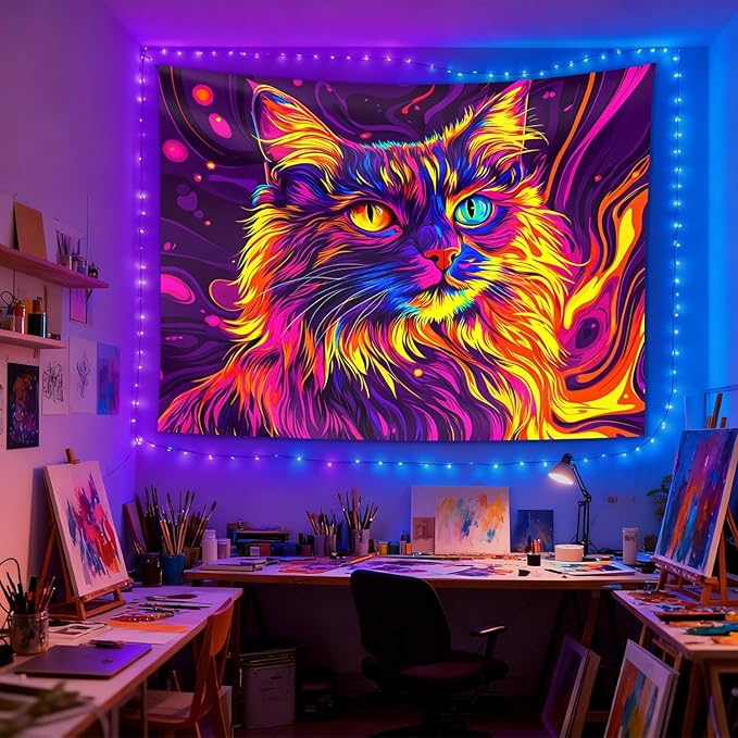seewan Blacklight Tapestry UV Reactive Glow In The Dark, Neon Animal Skull Psychedelic Galaxy Wall Hanging for Bedroom Dorm Living Room Home Decor Backdrop Decor