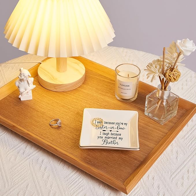 Sister in Law Gifts Ring Dish- I Smiled Because You're My Sister in Law Jewelry Dish Tray Trinket Dish, Birthday Gifts for Sister in Law Wedding Christmas Valentines Mother's Day Gift, White