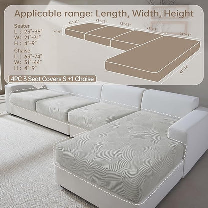 Couch Cushion Covers for Sectional and L Shaped Sofa, Stretch Soft Sofa Covers Washable Wear Resistant Slipcovers Furniture Protector Pet-Friendly (3 Seaters Covers+1 Chaise Cover, Light Gray)