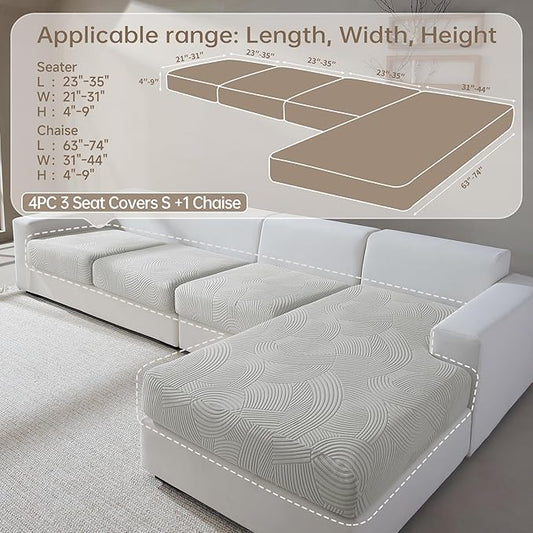 Couch Cushion Covers for Sectional and L Shaped Sofa, Stretch Soft Sofa Covers Washable Wear Resistant Slipcovers Furniture Protector Pet-Friendly (3 Seaters Covers+1 Chaise Cover, Light Gray)