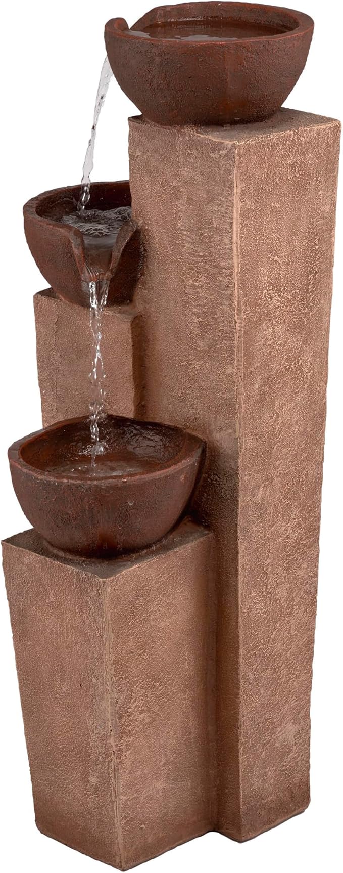 Alpine Corporation ZEN398 35” Outdoor 3-Tiered Modern Pots Water Fountain – Elegant Rustic Floor Fountain for Garden, Patio, Yard, Outdoor Spaces, Relaxing Water Feature, Bronze