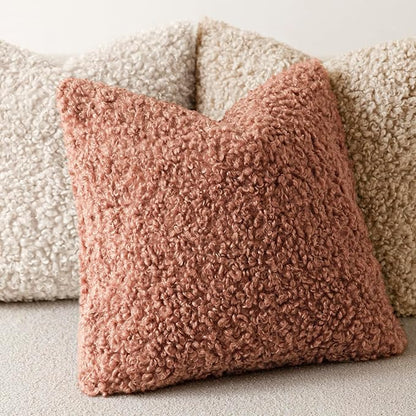 Foindtower 2 Pieces 22x22 Inch Dusty Pink, Faux Fur Throw Pillow Cover Accent Sherpa Furry Pillow Covers Fuzzy Soft Pillowcases Cozy Sheepskin Decorative Fleece Cushion Case for Bed Couch Living Room