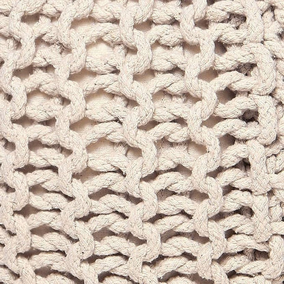 REDEARTH Round Pouf Ottoman - Cable Knitted Boho Poof - Home Décor Cord Pouffe Handmade Circular Footrest for Living Room - Bedroom - Kids Bedroom - 100% Cotton Pouf (19.5"x19.5"x14") - Ivory