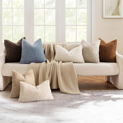 MIULEE Pack of 2 Faux Fur Throw Pillow Covers 18x18 Inch Bronze Boucle Decorative Sherpa Pillow Covers Fuzzy Accent Soft Sheepskin Fleece for Boho Home Decor Sofa Living Room Couch Bed