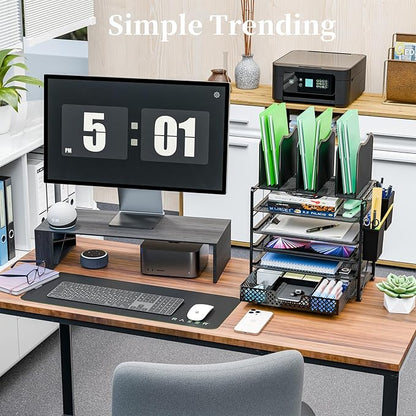 Simple Trending 5 Tier Mesh Desk File Organizer, Paper Letter Tray File Holder with Sliding Drawer Organizer for Office Home, Black