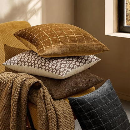 MIULEE Decorative Chenille Check Throw Pillow Covers Vintage Plaid Couch Pillows 20x20 Inch Set of 2 Neutral Boho Farmhouse Cushion Covers Modern Home Decor for Sofa Bed Living Room Black
