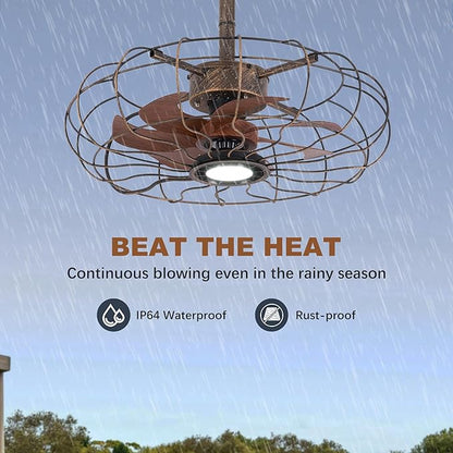 20" Outdoor Ceiling Fan with Light, with Remote and App Remote, IP65 Waterproof Gazebo Hanging Fan, 3CCT Dimmable, Portable Plug in Ceiling Fan with Cord Hook for Patio Porch Pergola (Antique Bronze)