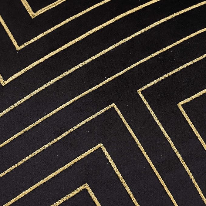 Avigers 20 x 20 Inch Black Gold Striped Geometric Lines Embroidery Velvet Cushion Case Luxury Modern Throw Pillow Cover Decorative Pillow for Couch Living Room Bedroom Car 50 x 50cm