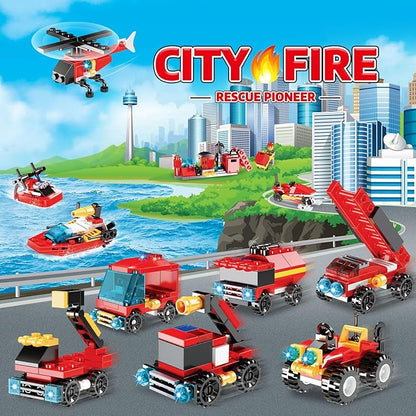 Fire Truck and Construction Play Vehicles Building Blocks Advent Calendar, 24 Days Christmas Countdown Calendar for Kids Boys