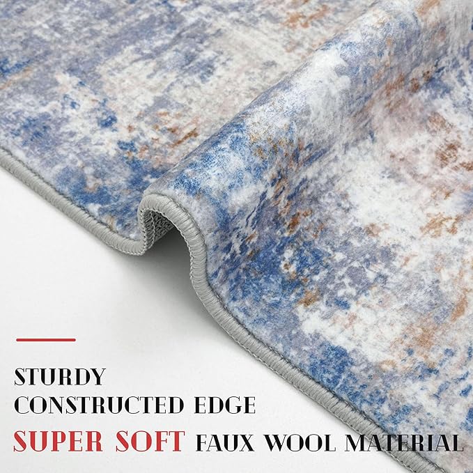 Modern Abstract Runner Rug 2x5, Grey Blue Orange Multi Washable Kitchen Runner Entryway Rug Mat Non-Slip Soft Hallway Rug Runner Thin Print Faux Wool Carpet for Bedroom Laundry Room Indoor