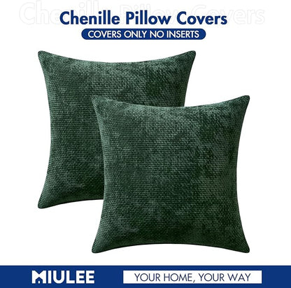 MIULEE Pack of 2 Christmas Green Couch Throw Pillow Covers 18x18 Inch Modern Boho Accent Decorative Pillow Covers Soft Chenille Farmhouse Cushion Covers for Home Decor Bed Sofa Living Room