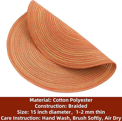 SHACOS Round Placemats Set of 4 Woven Braided Place Mats Table Placemats 15 inch Circle Place Mats Easy to Clean Table Mats Indoor Outdoor, Fall Color Mix