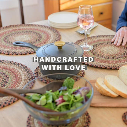 Homespice Gingerbread Jute Woven Round Placemats Set of 6, 15", Warm Country Decor, Brown Table Mats - Vibrant Colors, Durable, Easy to Clean and Protects Furniture