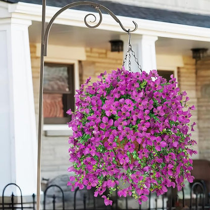 Artificial Hanging Flowers Plants with Basket for Outdoors, Realistic Faux Silk Daisy Flower Eucalyptus for Spring Decor, UV Resistant Fake Plants for Porch Patio Yard Balcony, Purple