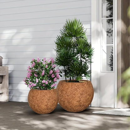 10 H x 14" Dia (10" Pot Opening) Round Fiberstone Planter with Drainage Hole, White, Indoor/Outdoor Large Plant Pot for Home Patio Garden, Ideal for Large Plants-Camel