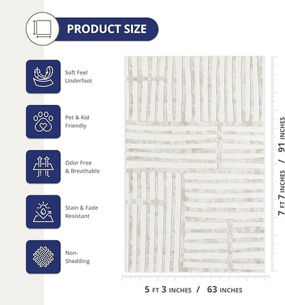 Abani Beige Area Rug - 5' x 8' - Living Room & Bedroom - Abstract Stripe Design - Indoor Use - Easy to Clean, Stain Resistant, Non-Shedding - Neutral Collection