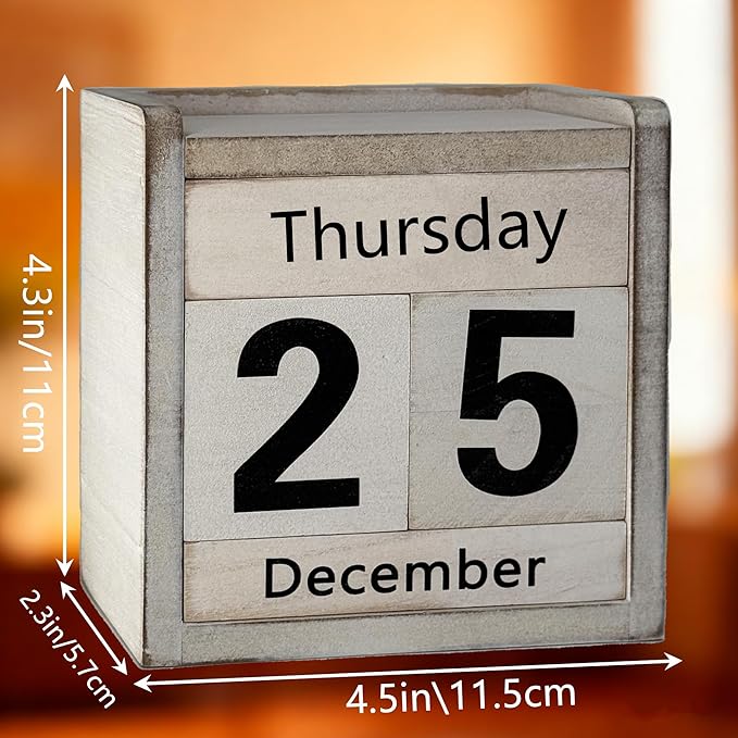 Rustic Wooden Perpetual Block Calendar Daily Desk Calendar for Coffee Table Decor Teachers Students Classroom Office Accessories Farmhouse Entryway Bookshelf Decoration