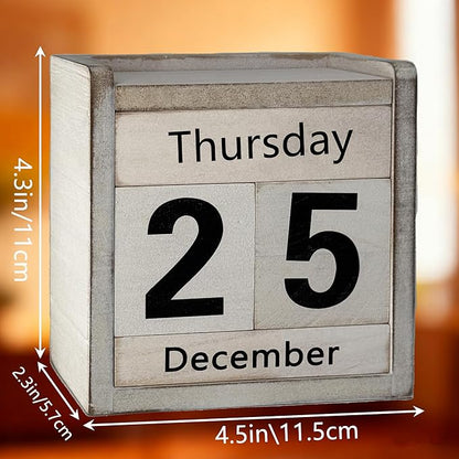 Rustic Wooden Perpetual Block Calendar Daily Desk Calendar for Coffee Table Decor Teachers Students Classroom Office Accessories Farmhouse Entryway Bookshelf Decoration