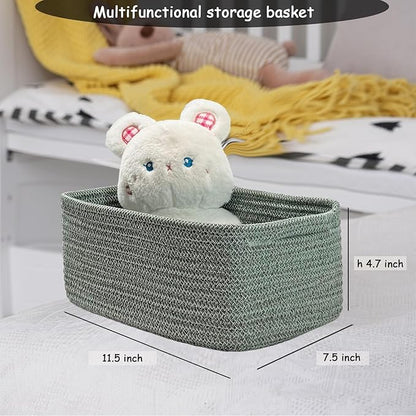 COMFY-HOMI 11.5"x7.5"x4.7" Storage Baskets for Organizing | Cotton Rope Woven Basket | Toy Storage Bin Box | Basket for Shelves, Closet Organizer Bin, Decorative Closet Shelf, 3 Pack, Green