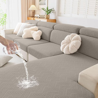 hyha Waterproof Couch Cushion Covers for Sectional Sofa, Sofa Slipcover Washable, Sectional Chaise Lounge Couch Covers L Shape for Pets with Elastic Bottom(Chaise, Taupe)