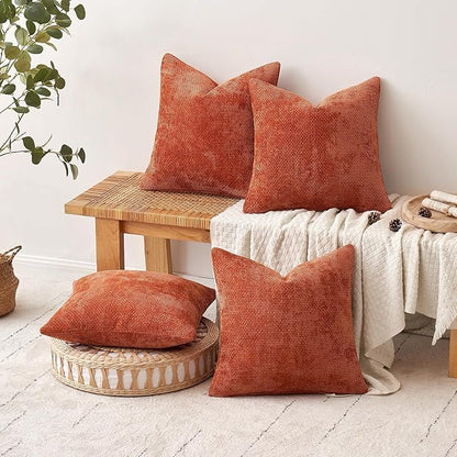 MIULEE Pack of 2 Burnt Orange Decorative Pillow Covers 20x20 Inch Soft Chenille Couch Throw Pillows Farmhouse Cushion Covers for Home Decor Sofa Bedroom Living Room