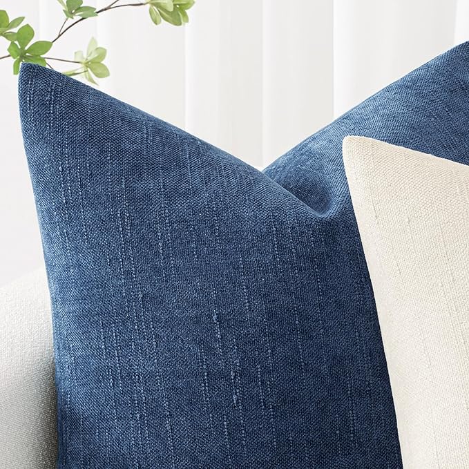 MIULEE Pack of 2 Decorative Throw Pillow Covers Soft Chenille Throw Pillows Solid Textured Cushion Covers for Couch Sofa Bedroom Living Room 18x18 Inch, Navy Blue