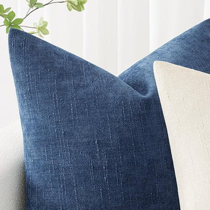 MIULEE Pack of 2 Decorative Throw Pillow Covers Soft Chenille Throw Pillows Solid Textured Cushion Covers for Couch Sofa Bedroom Living Room 18x18 Inch, Navy Blue