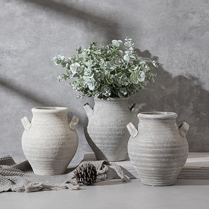 Ceramic Farmhouse Flower Vase, 7.36 Inch Rustic Decorative Vintage Vases for Home Decor Table Living Room Kitchen Bedroom Shelf Mantel Wedding Centerpiece