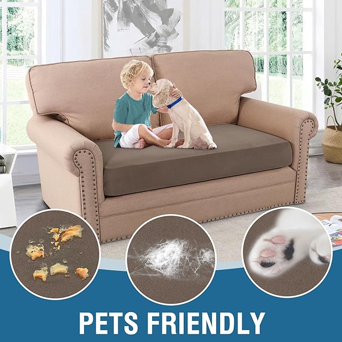 H.VERSAILTEX Fleece Couch Cushion Covers Stretch Loveseat Covers for 2 Cushion Couch Loveseat Covers Comfortable and Durable Fabric (2 Seater Cushion Cover, Taupe)
