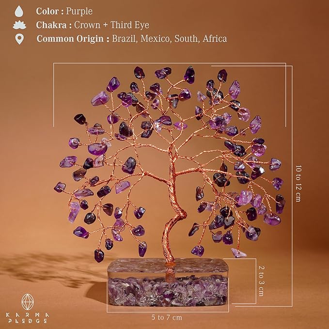 KARMAPLEDGE Amethyst Crystal Tree of Life Birthday Gifts for Women, Handmade Chakra Healing Crystals Tree for Home and Office Desk Decor, Positive Energy, Good Luck, Money, Spiritual Gifts for Mom