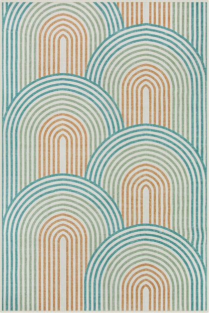 Moynesa Abstract Rainbow Washable Area Rug 6x9, Soft Ultra-Thin Rugs for Bedroom Boys Non Slip Playroom Rug, Mid Century Modern Colored Orange Green Large Carpet for Living Room Nursery