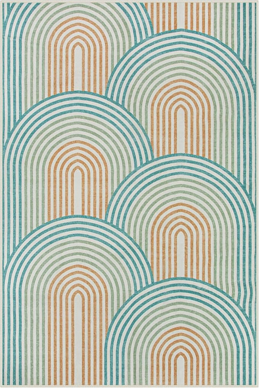 Moynesa Abstract Rainbow Washable Area Rug 6x9, Soft Ultra-Thin Rugs for Bedroom Boys Non Slip Playroom Rug, Mid Century Modern Colored Orange Green Large Carpet for Living Room Nursery