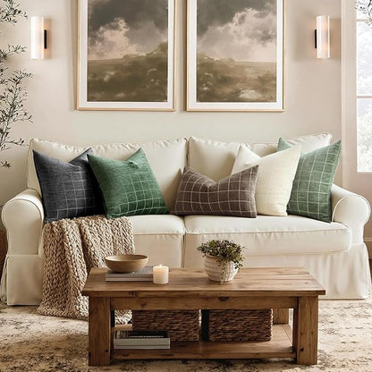 MIULEE Decorative Chenille Check Throw Pillow Covers Vintage Plaid Couch Pillows 20x20 Inch Set of 2 Neutral Boho Farmhouse Cushion Covers Modern Spring Home Decor for Sofa Bed Living Room Sage Green