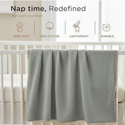 Threadmill Muslin Baby Blanket | 4 Layer Swaddle Blankets for Newborns| Multi-Use Muslin Blankets 41 x 37| Ultra-Soft Breathable Baby Wrap for Boys & Girls| Registry Essential| Scottish Grey