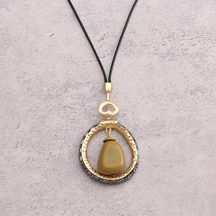 Leather Necklace for Women Boho Choker Necklace Long Cord Leather Pendant Bohemian Neckalce Vintage Alloy Pendant Leather Rope Necklace Wooden Necklaces for Women