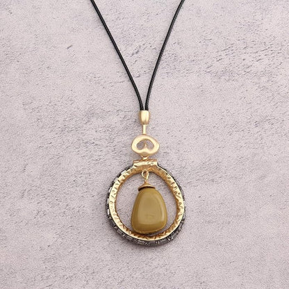 Leather Necklace for Women Boho Choker Necklace Long Cord Leather Pendant Bohemian Neckalce Vintage Alloy Pendant Leather Rope Necklace Wooden Necklaces for Women