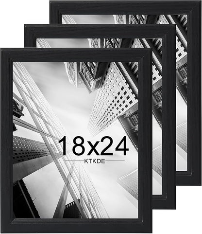 KTKDE Studio Gallery 18x24 Select Poster Frame Set of 3, Black Wooden frames Display Poster, Posters & Art Prints for Artwork Wall Vertical or Horizontal Display best gift
