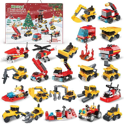 Fire Truck and Construction Play Vehicles Building Blocks Advent Calendar, 24 Days Christmas Countdown Calendar for Kids Boys