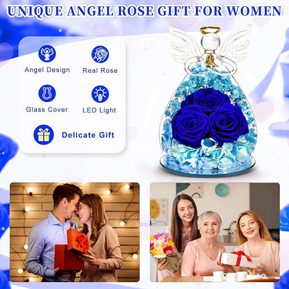 Beferr Valentines Day Rose Gifts for Her Women Mom Gifts for Birthday, Fresh Flowers for Delivery Prime Forever Preserved Rose in Glass Angel Figurine, for Grandma Wife Kids Daughter